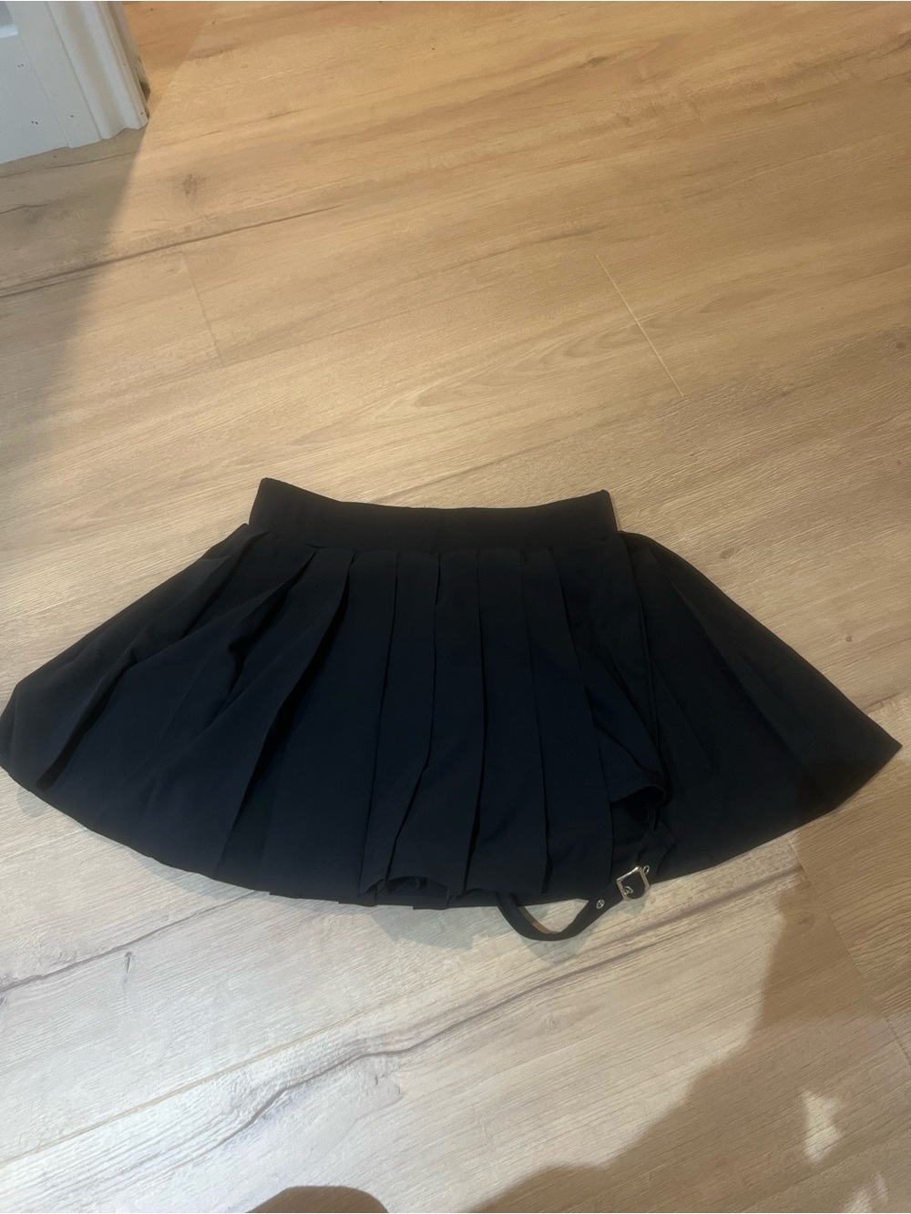 Black Pleated Mini Skirt with thigh belt
